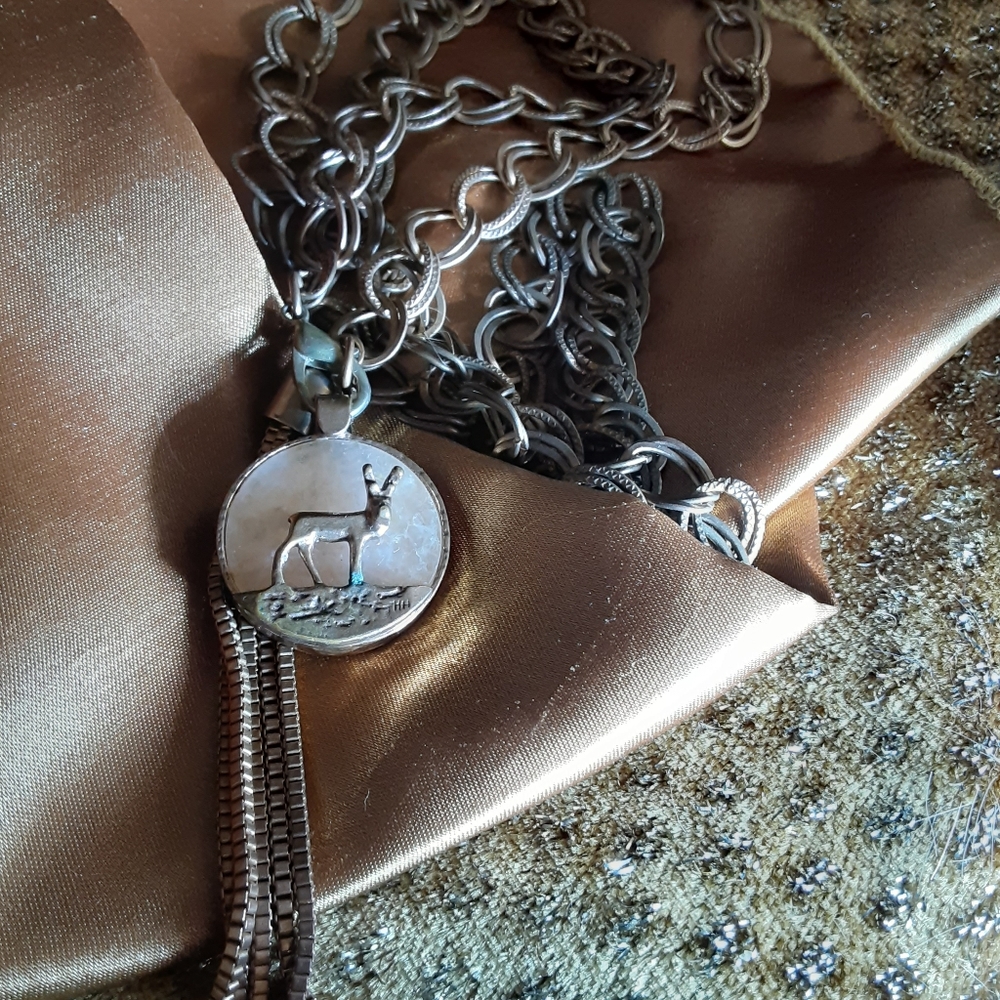 Copper necklace and copper pendant with deer